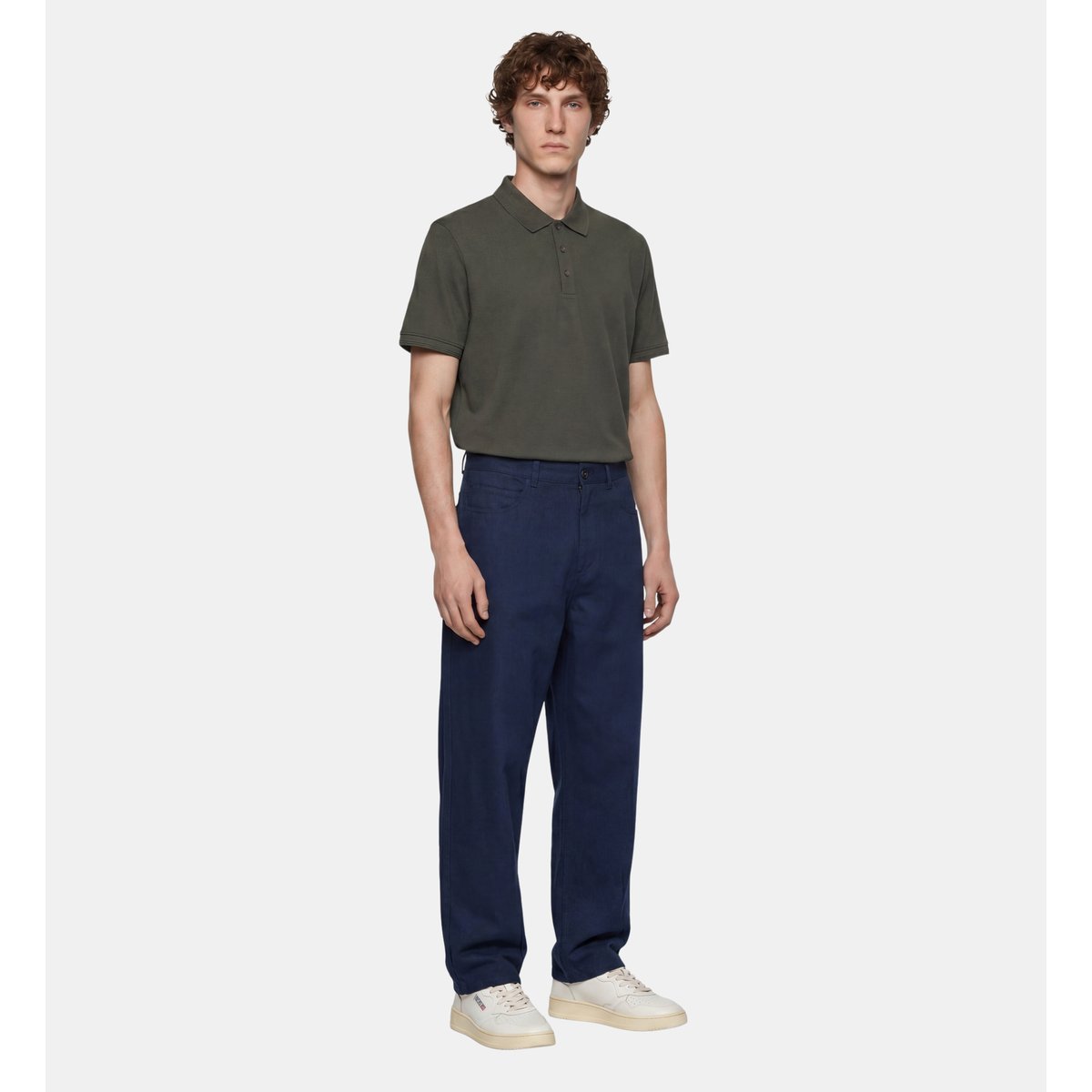 Pantalon rinpant droit en coton bleu gris, GALERIES LAFAYETTE