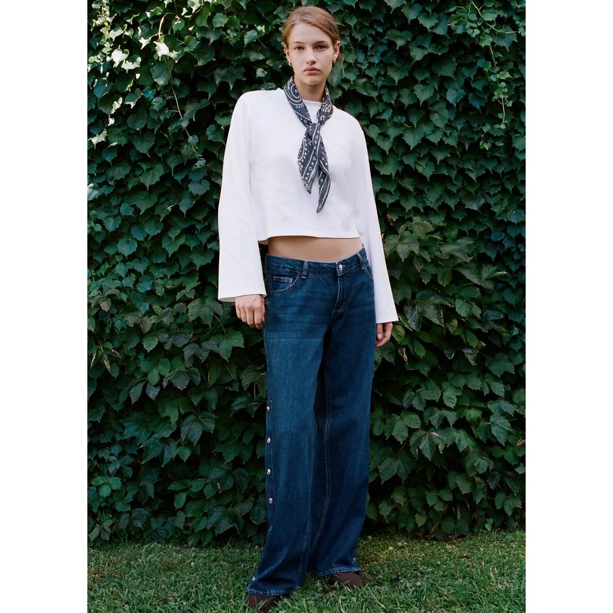 Jean wide leg boutons latérales bleu foncé, MANGO TEEN