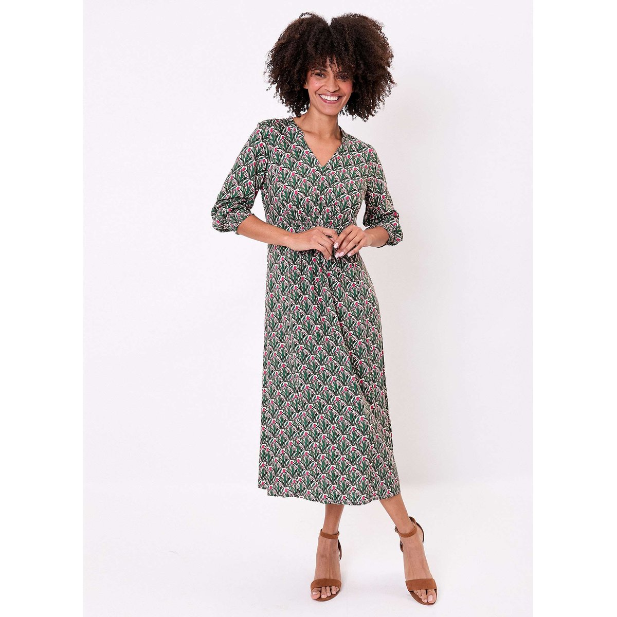 Robe midi imprimée fluide YARA vert sapin zefania, LA FIANCÉE