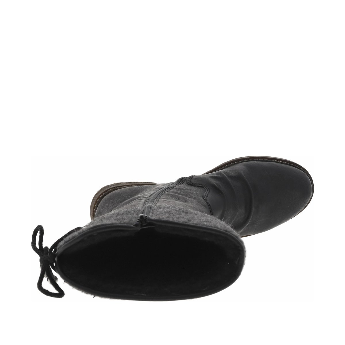 Bottes noires plates et à zip avec lacets arrière, fronces et col en feutre gris noires, RIEKER