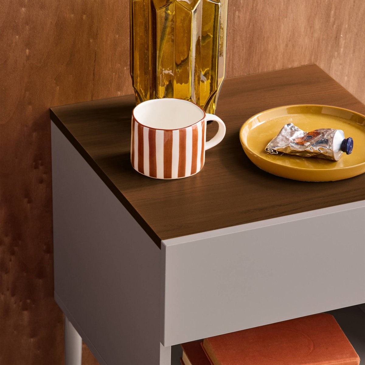 Table de chevet décor bois piétement métal 1 tiroir 1 niche  ASHTON gris, SWEEEK