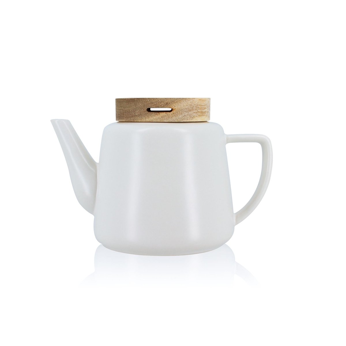 Théière en porcelaine avec couvercle en bois 680ml, ENZO blanc-naturel, OGO LIVING