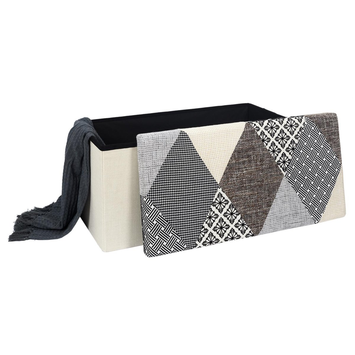 Banc coffre pliable Patchwork gris gris, EDEN