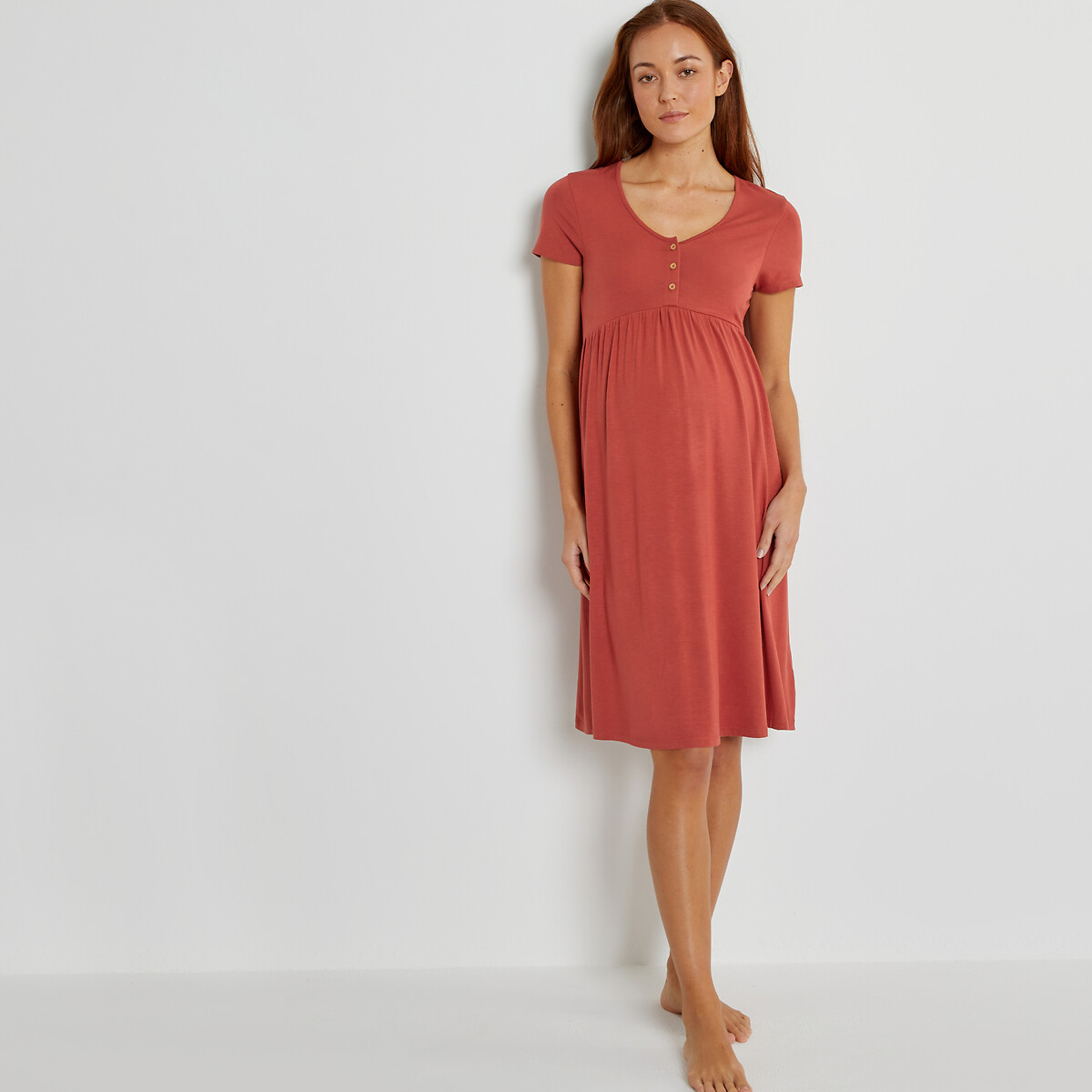 Chemise de nuit de grossesse et d'allaitement terracotta, LA REDOUTE COLLECTIONS