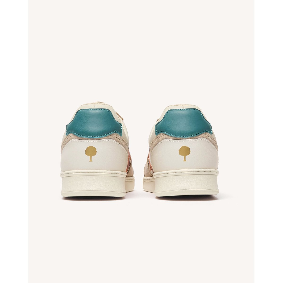 Baskets basses en cuir blanc et orange, FAGUO