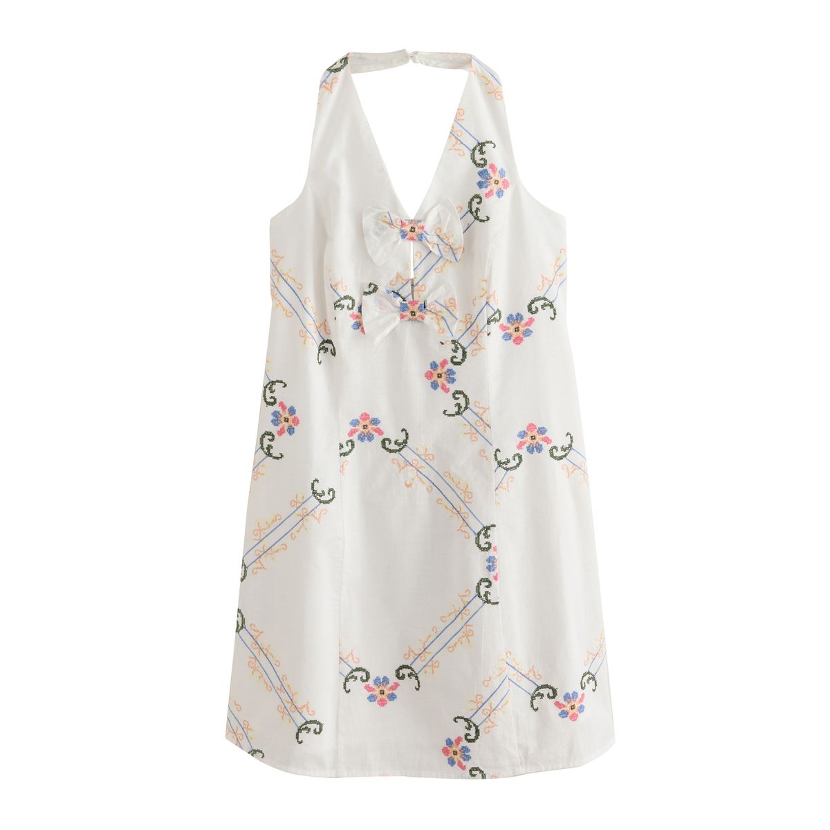 Robe courte dos nu avec nœud broderie florale blanche, NEXT