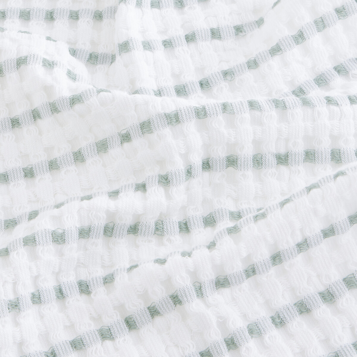 Serviette en coton nid d'abeille, TIFLI RAYÉ blanc/vert de gris, LA REDOUTE INTERIEURS