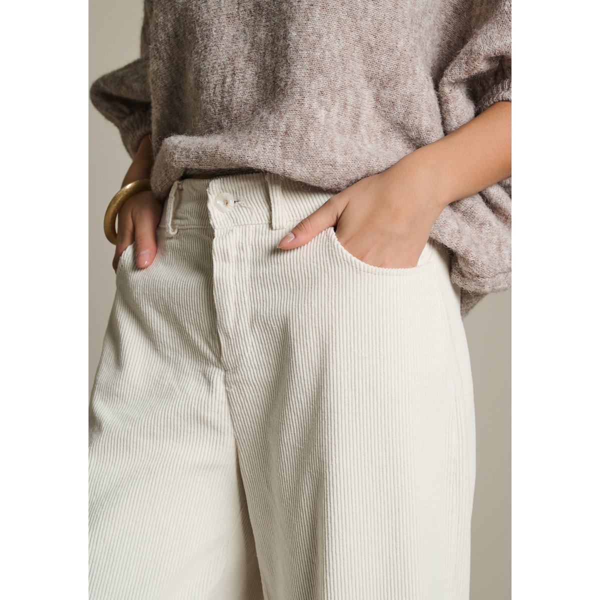 Pantalon barrel en velours côtelé blanc vanille, LOLALIZA