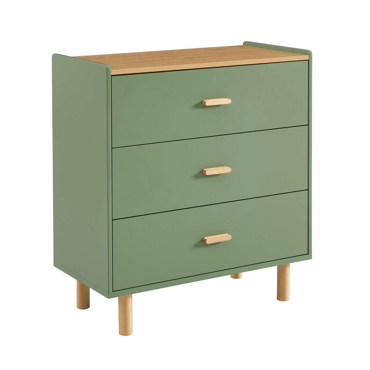 Commode enfant 3 tiroirs AURA vert et chêne clair, BAÏTA