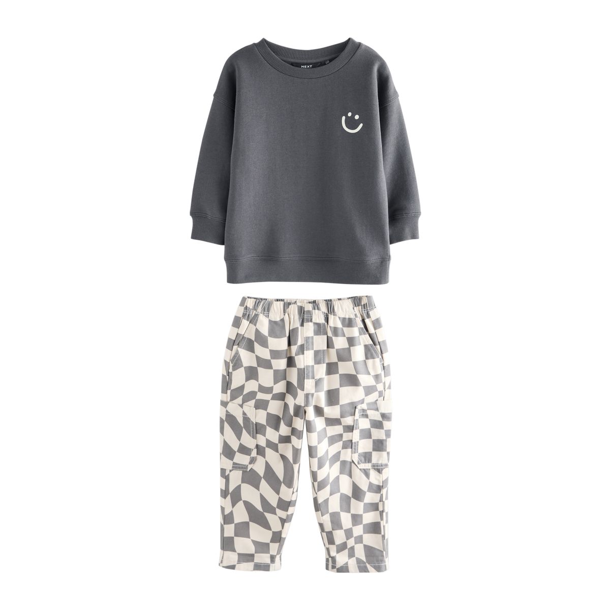 T-shirt manches longues, t-shirt et pantalon damier gris anthracite, NEXT