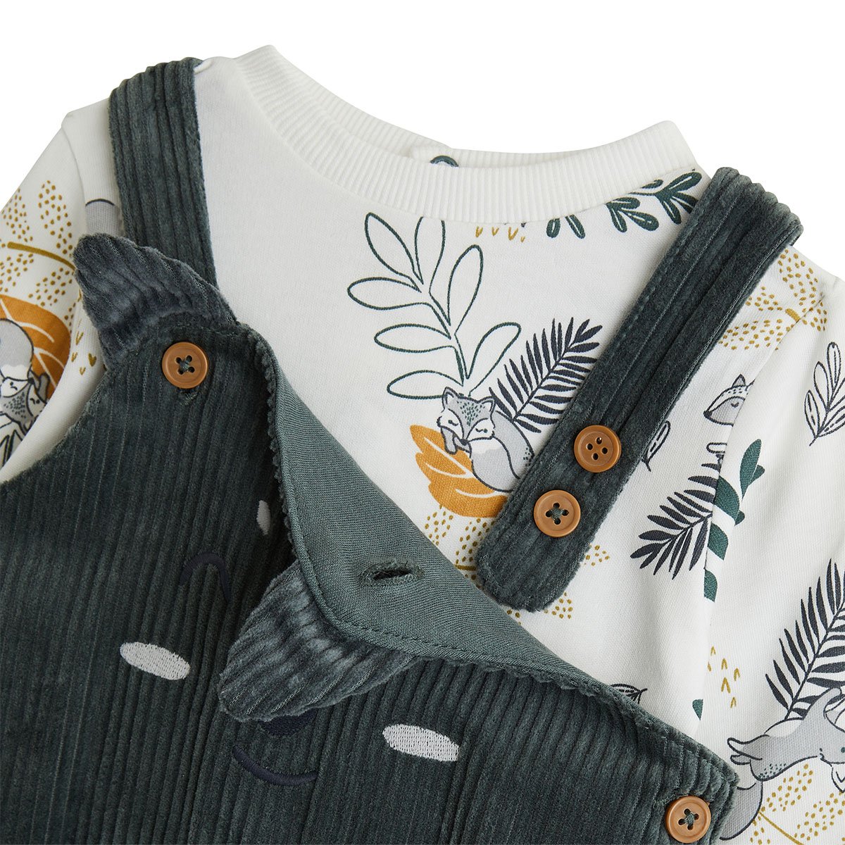 Ensemble salopette bébé en velours côtelé et t-shirt Elliott vert, PETIT BEGUIN