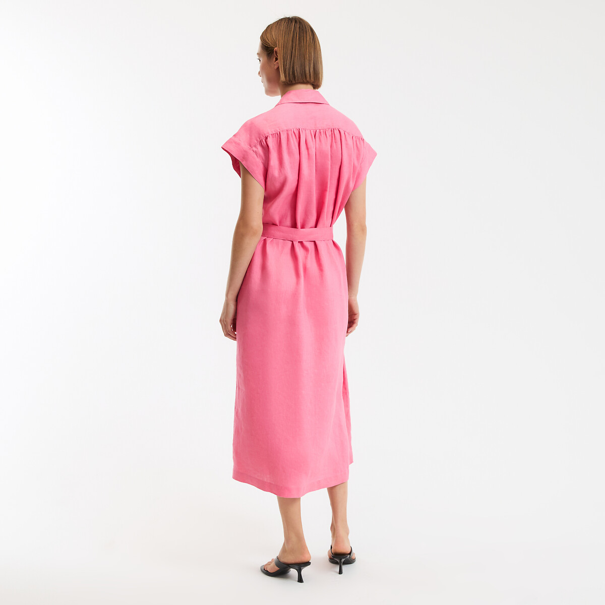 Robe en lin à manches courtes Signature HELOÏSE rose fuchsia, LA REDOUTE COLLECTIONS