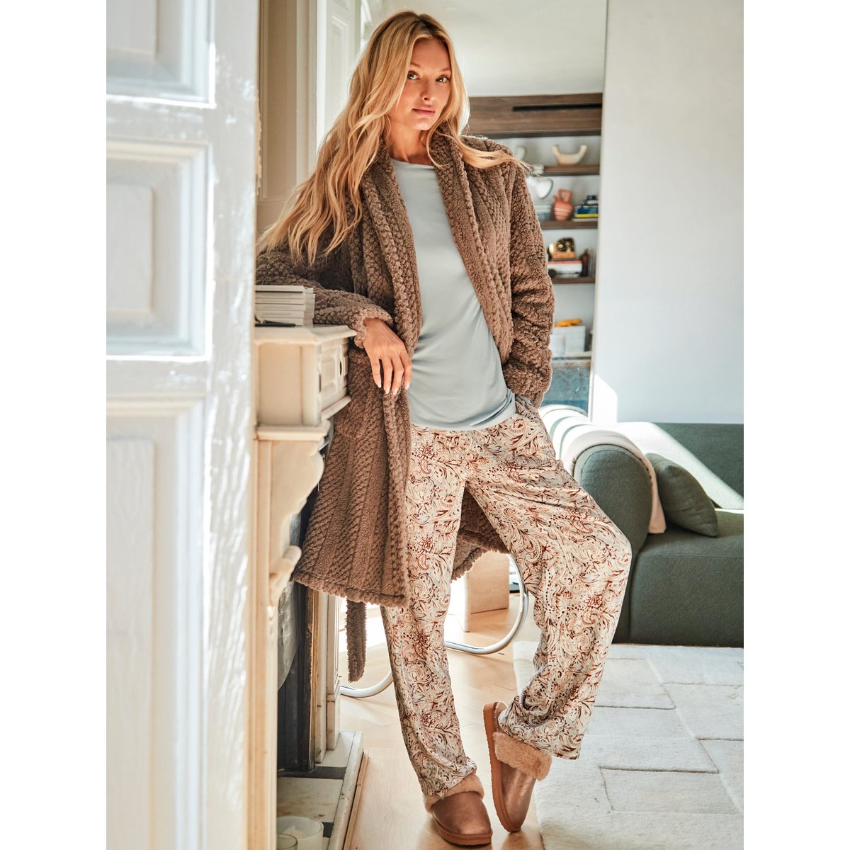 Pyjama pantalon top manches longues Natural Paisley bleu ciel, SELMARK