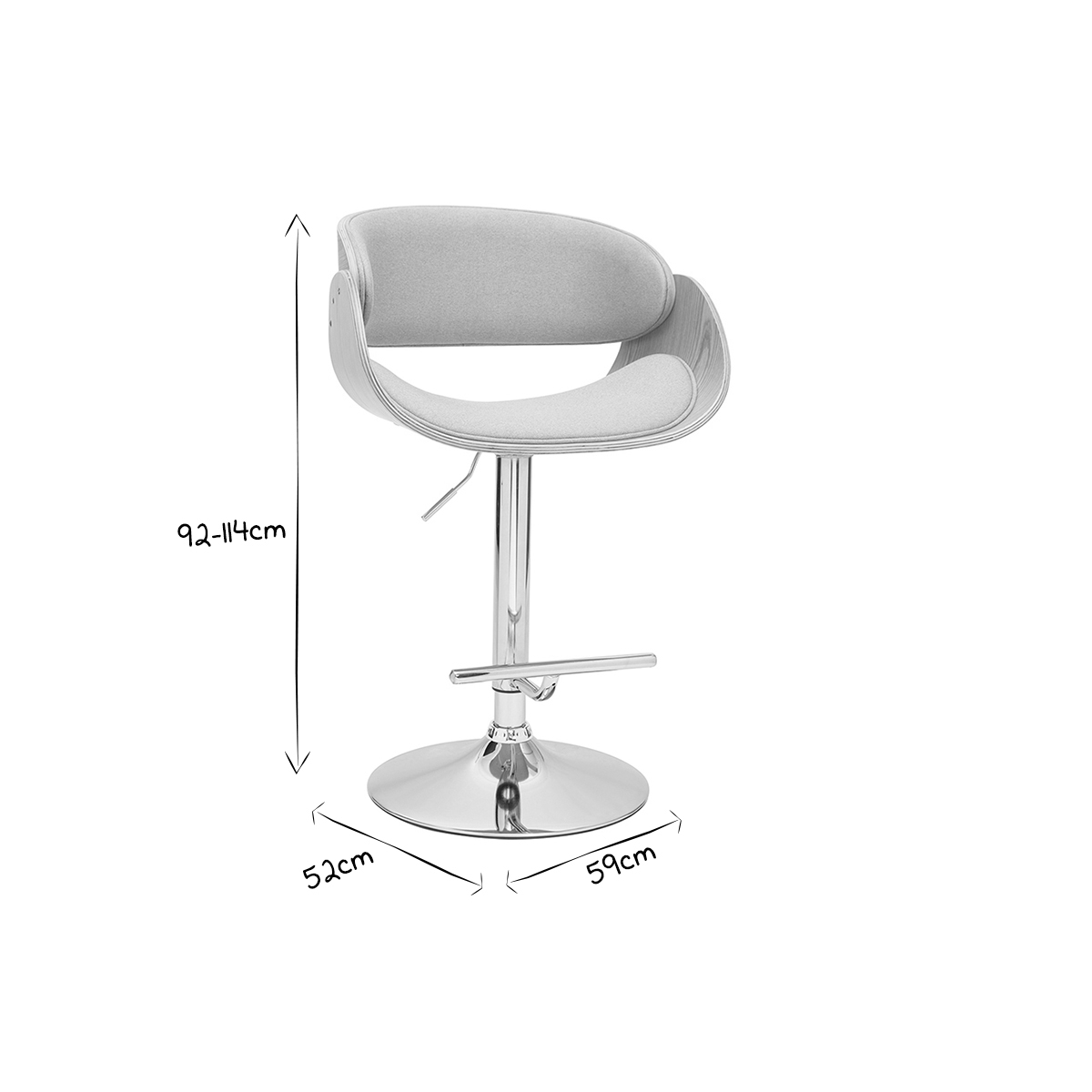 Tabouret de bar design réglable BENT gris clair, MILIBOO
