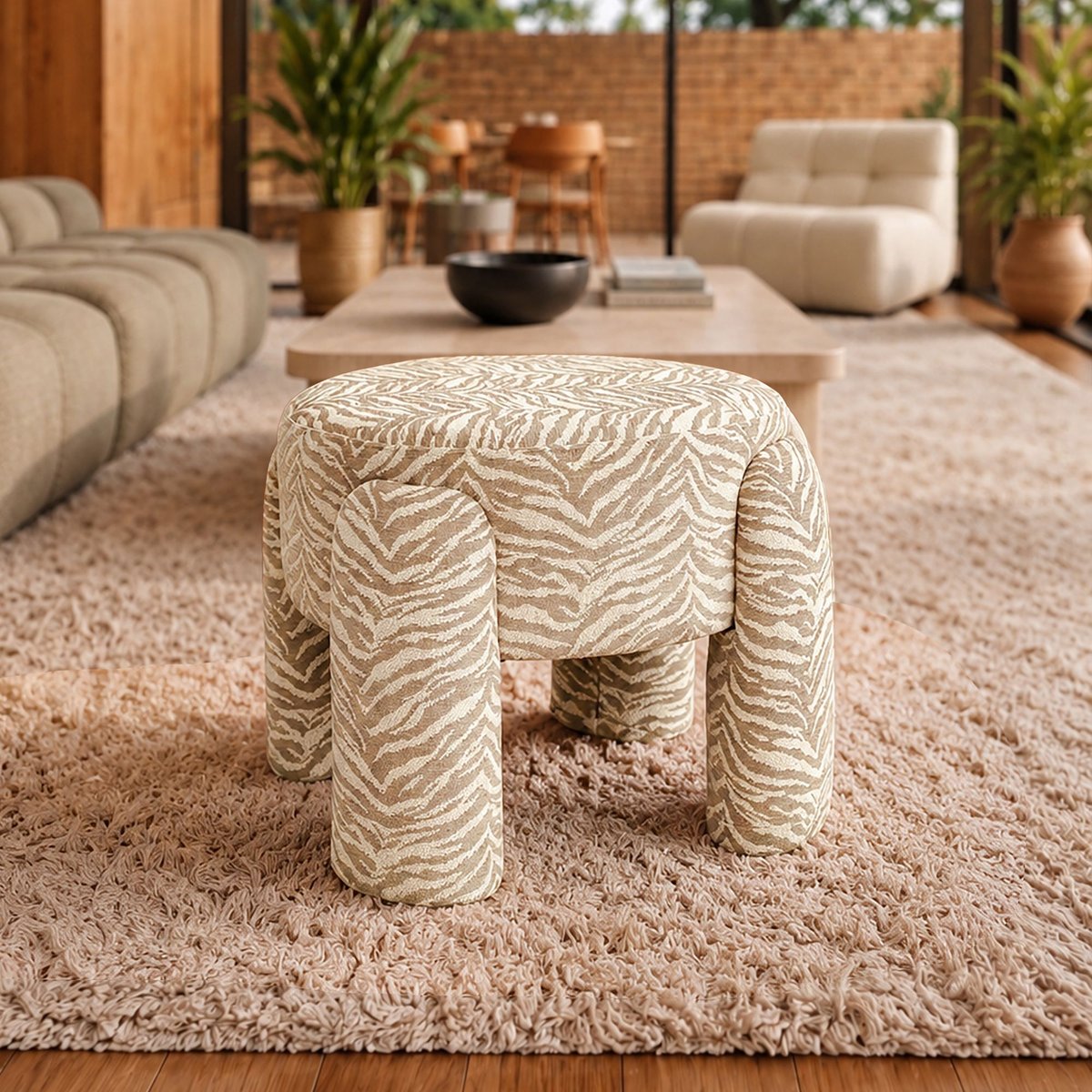 Pouf en polyester tigré, ORION couleur unique, NOW'S HOME