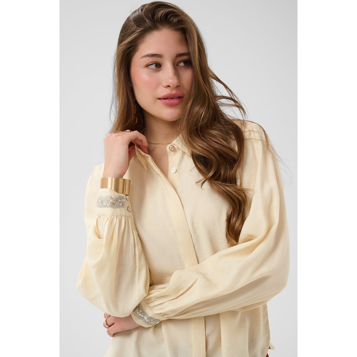Chemise à manches longues beige bleached sand, CREAM