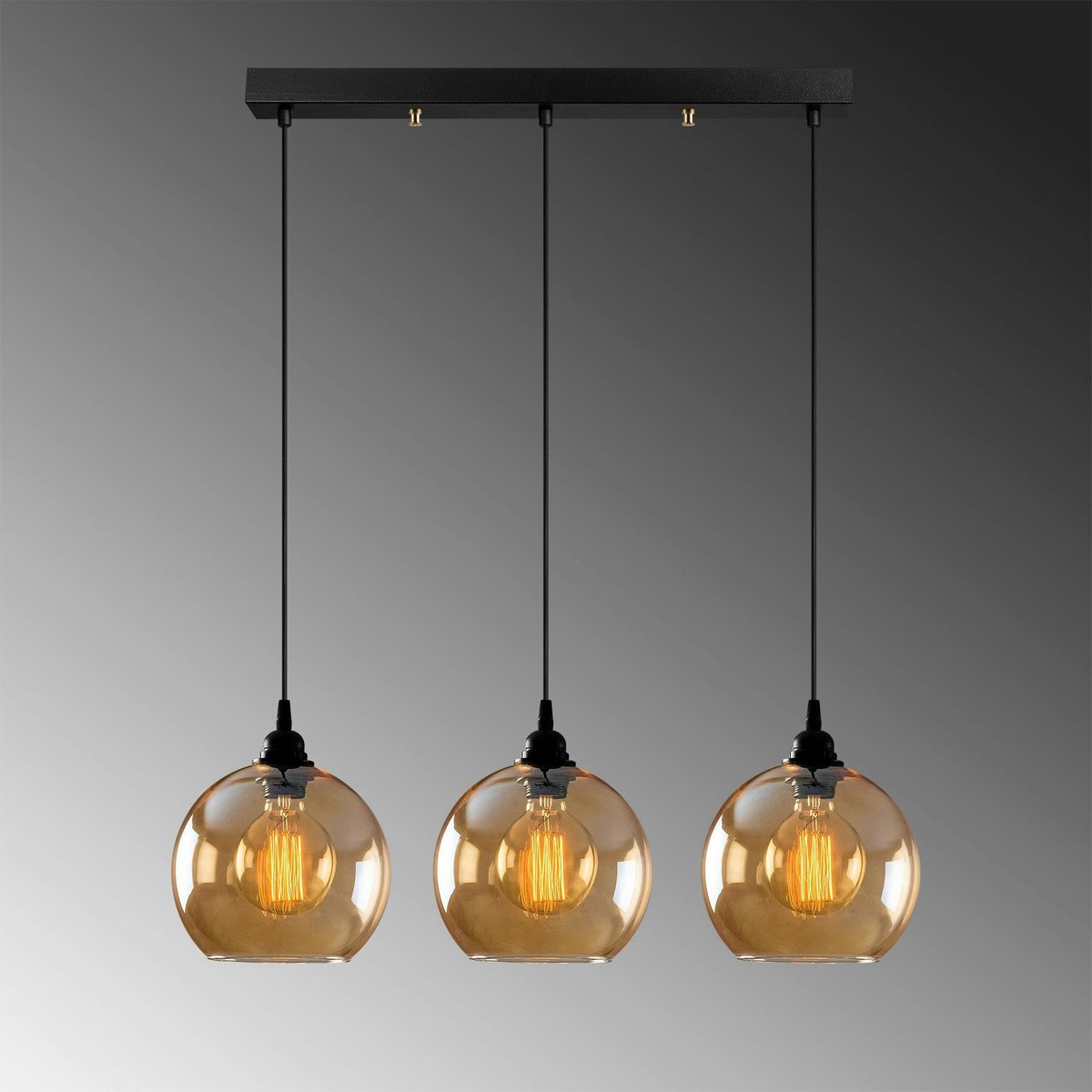 Suspension de table en verre doré, 3 globes 70 cm SIVAS ambre, PIER IMPORT
