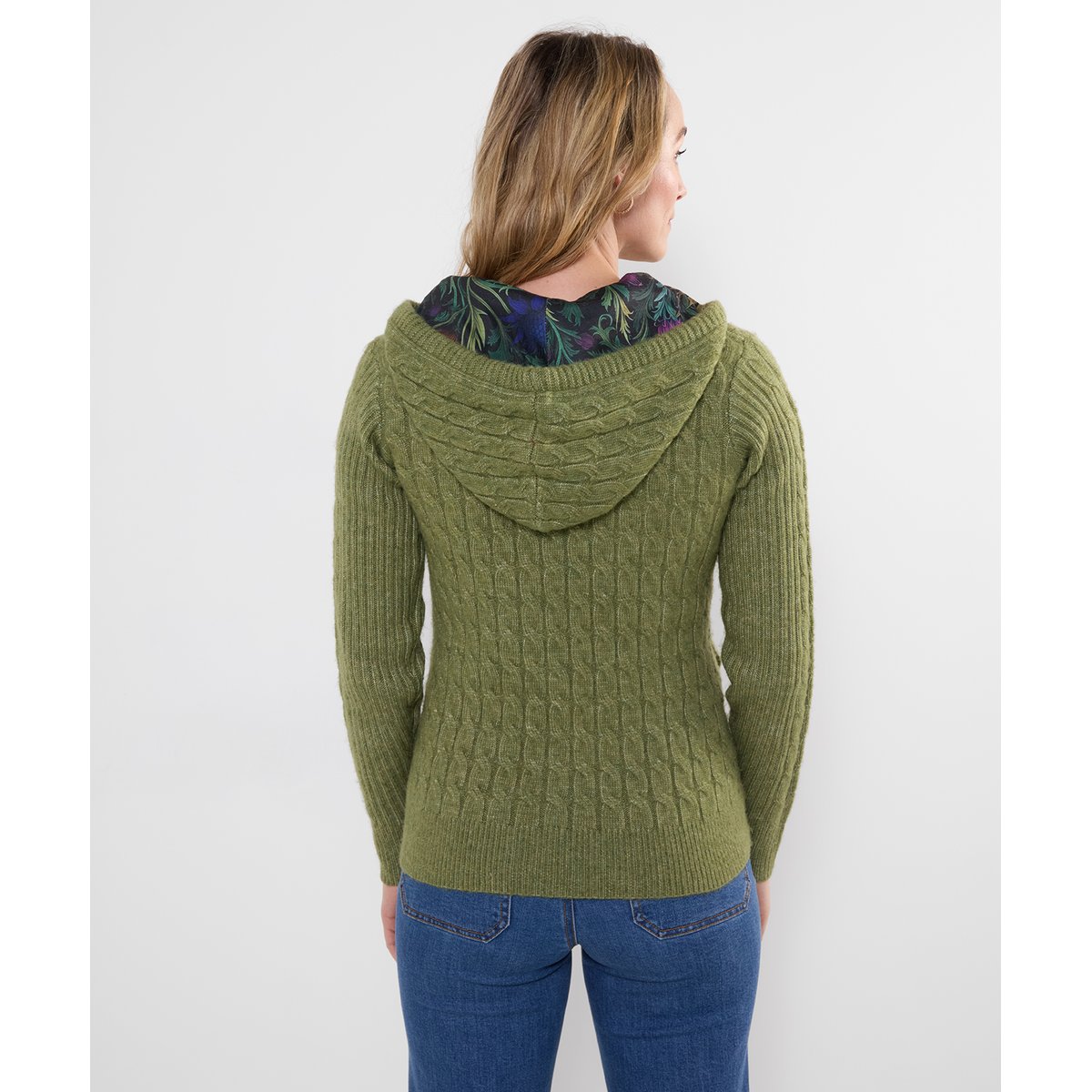 Cardigan Zippé à Capuche en Maille Torsadée Douillet vert, JOE BROWNS