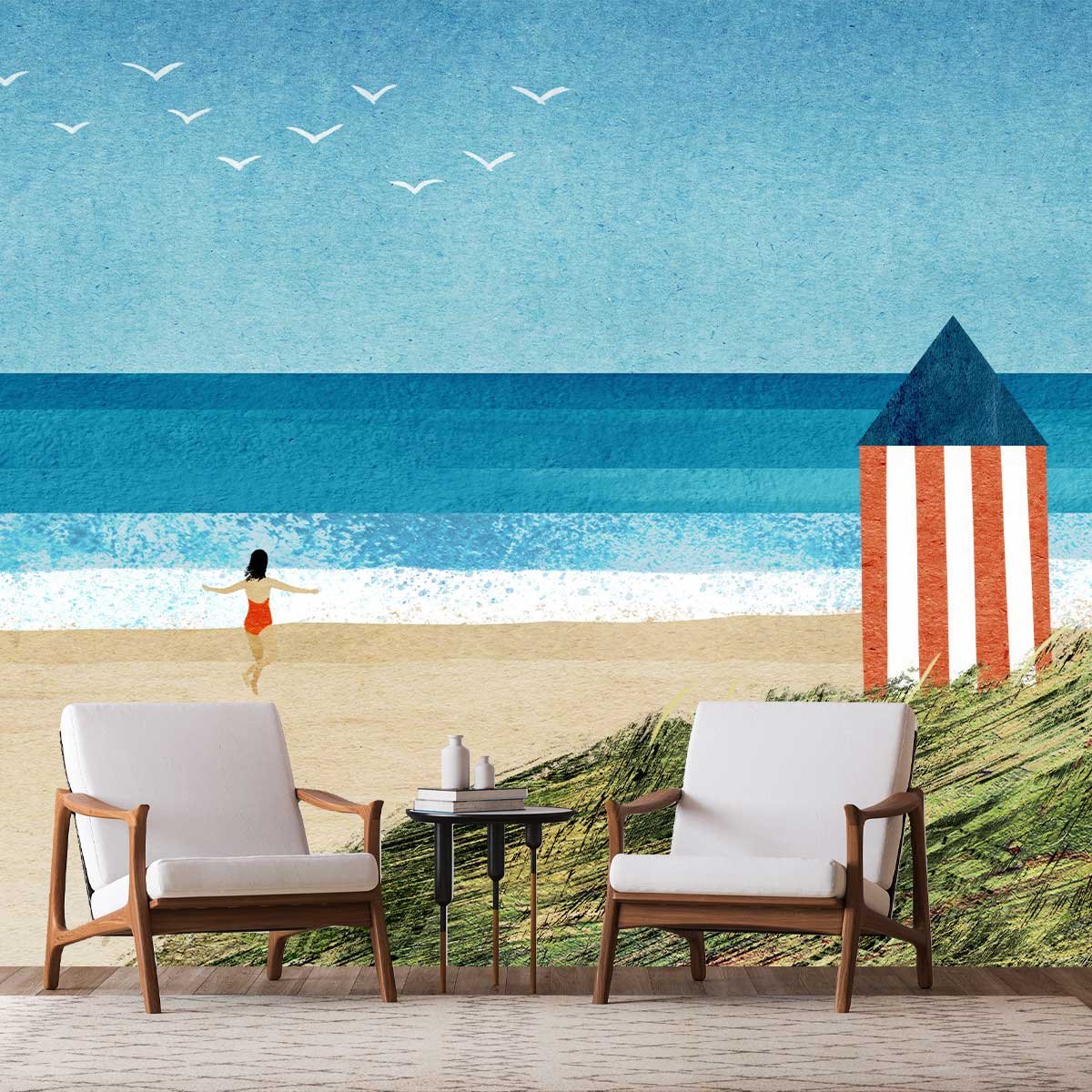 Papier peint cabane de plage intissé, HEXOA