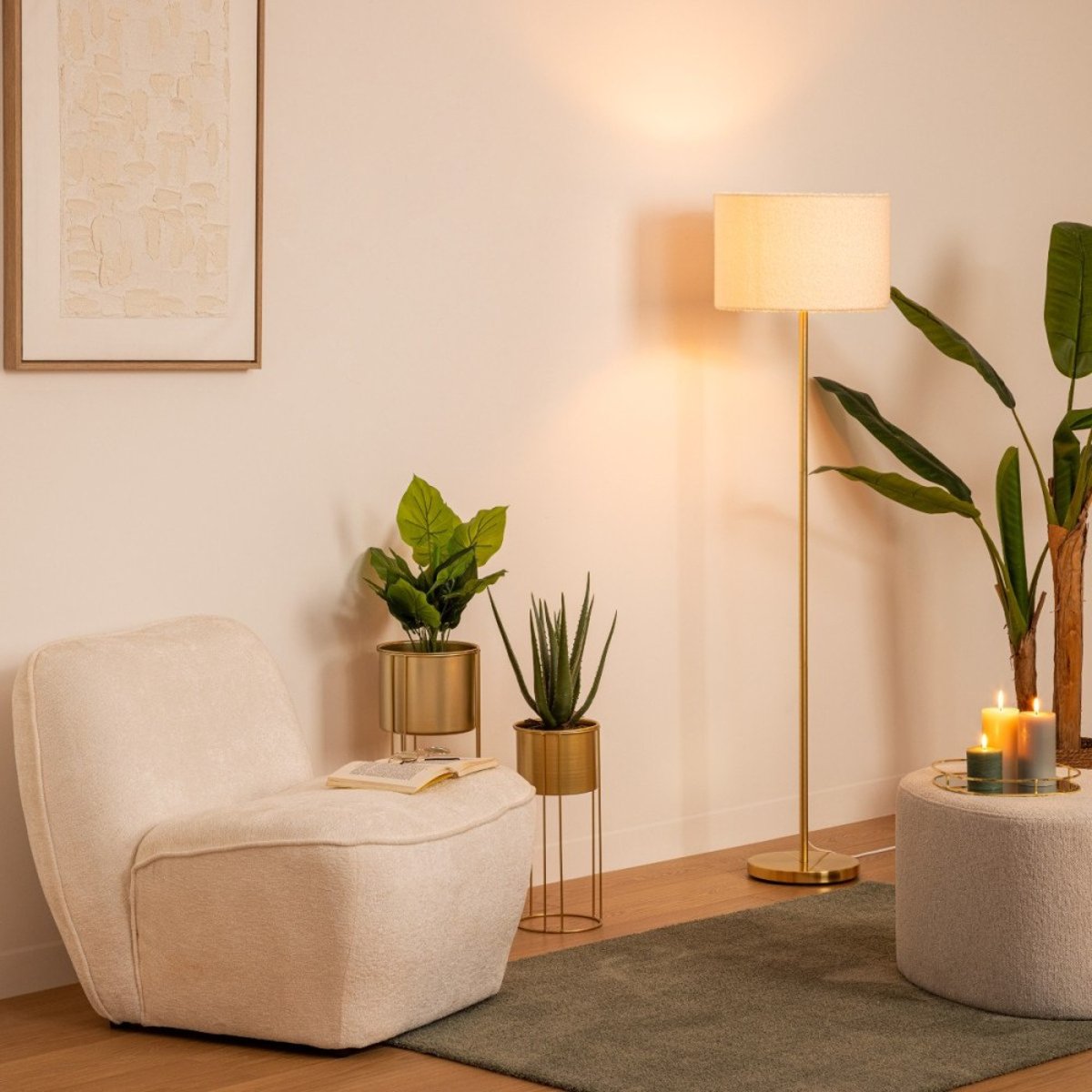 Lampadaire Doré 150 Avec Abat Jour Bouclette or, ATMOSPHERA