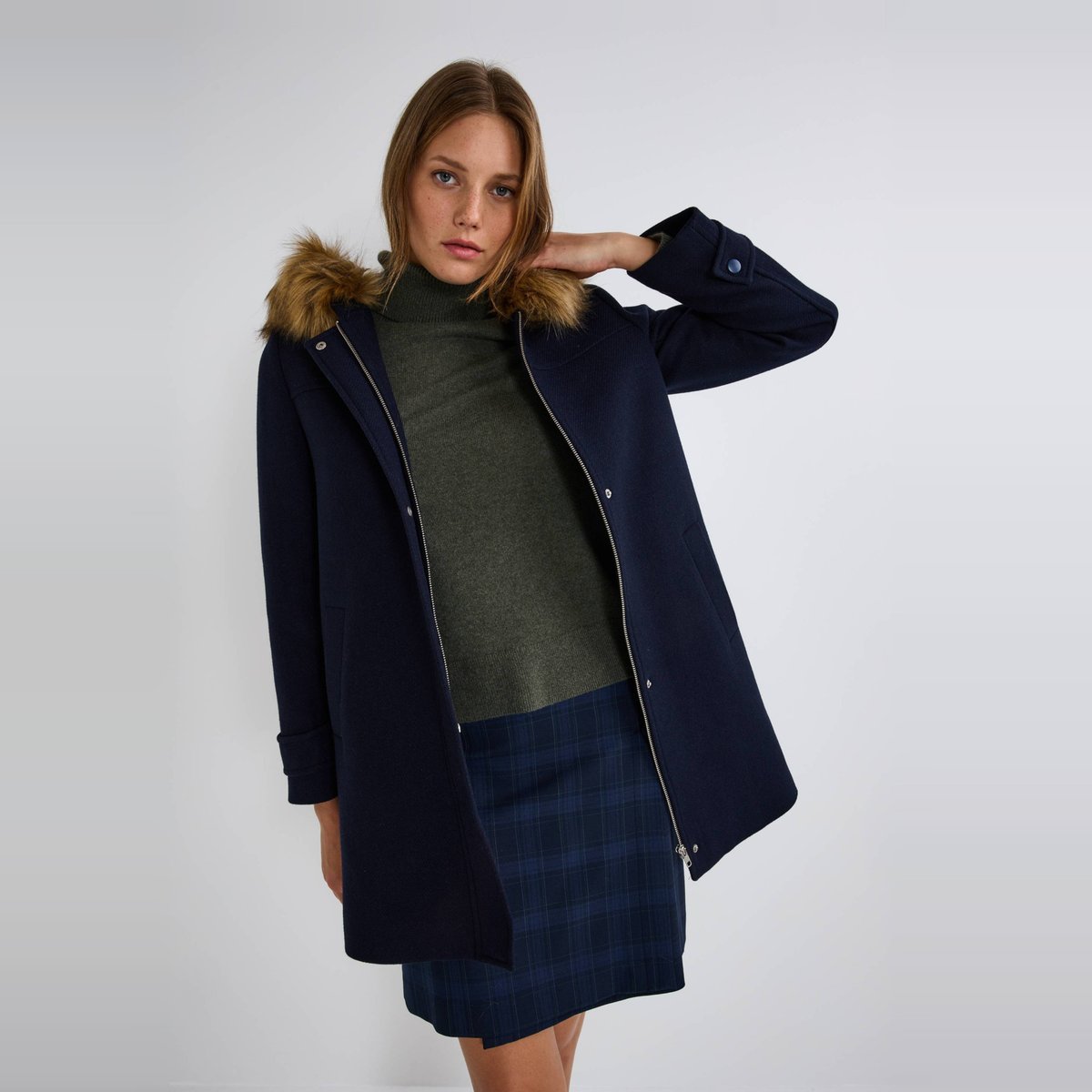 Manteau ouverture zippée à capuche contenant de la laine marine, MONOPRIX