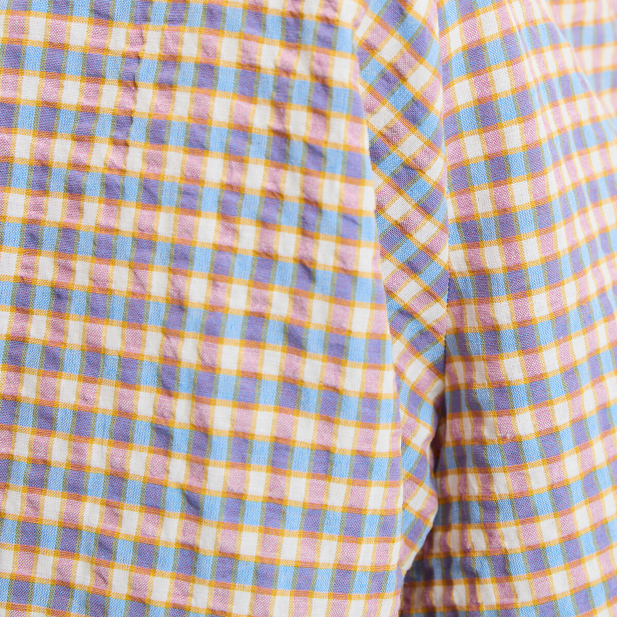 Blouse col V à carreaux à liens à nouer carreaux rose/bleu, LA REDOUTE COLLECTIONS