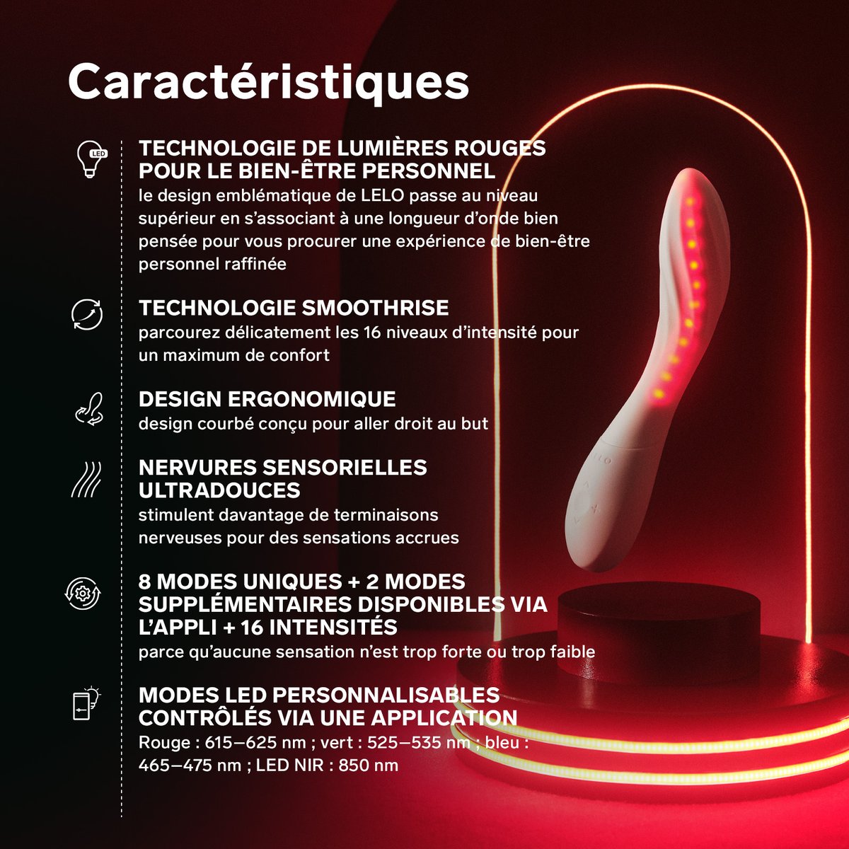 LELO MONA Spectra – Vibromasseur Point G à Lumière Rouge, Étanche et Connecté white, LELO