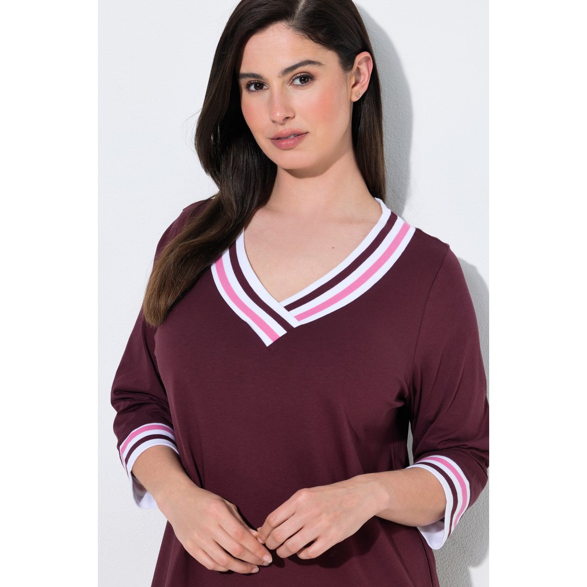 Chemise de nuit V, manches 3/4 rouge vin foncé, ULLA POPKEN