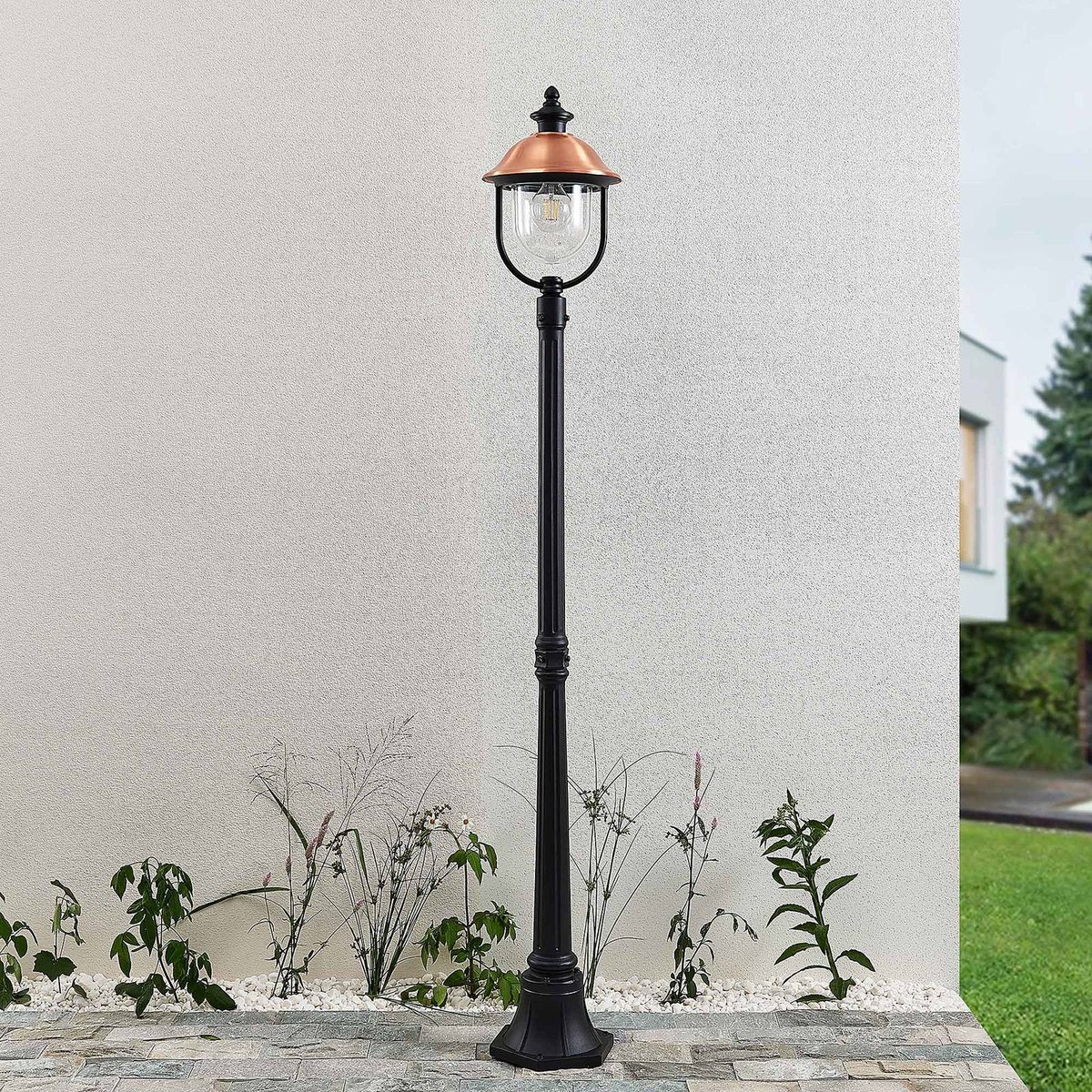 Lampadaire extérieur en aluminium vintage noir, cuivre, LINDBY