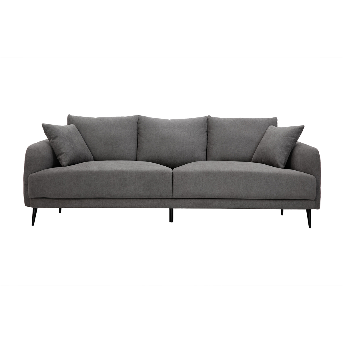 Canapé design 3 places en tissu effet velours taupe et métal noir JERRY gris clair, MILIBOO