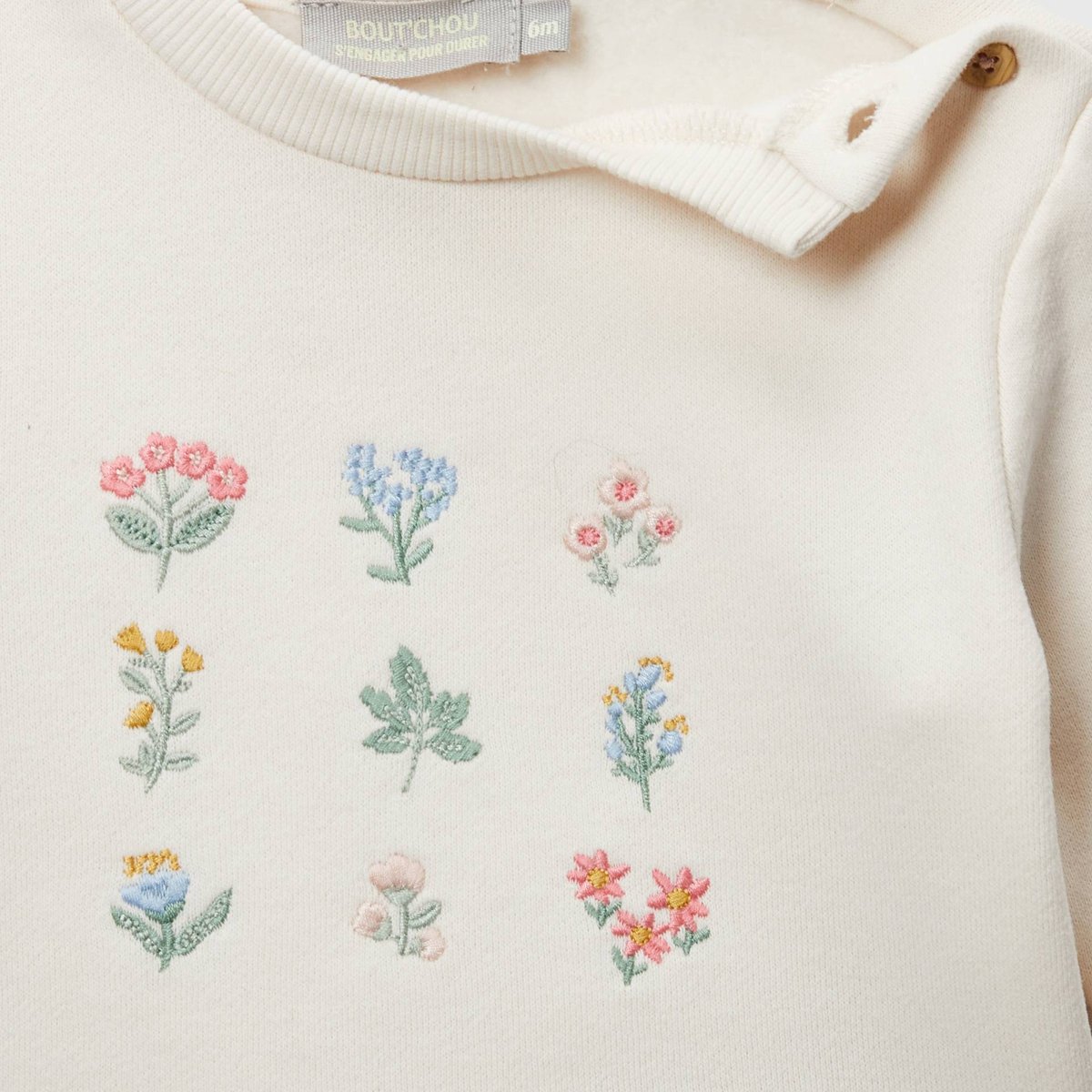 Ensemble en molleton brodé en coton BIO GOTS misty, BOUT'CHOU