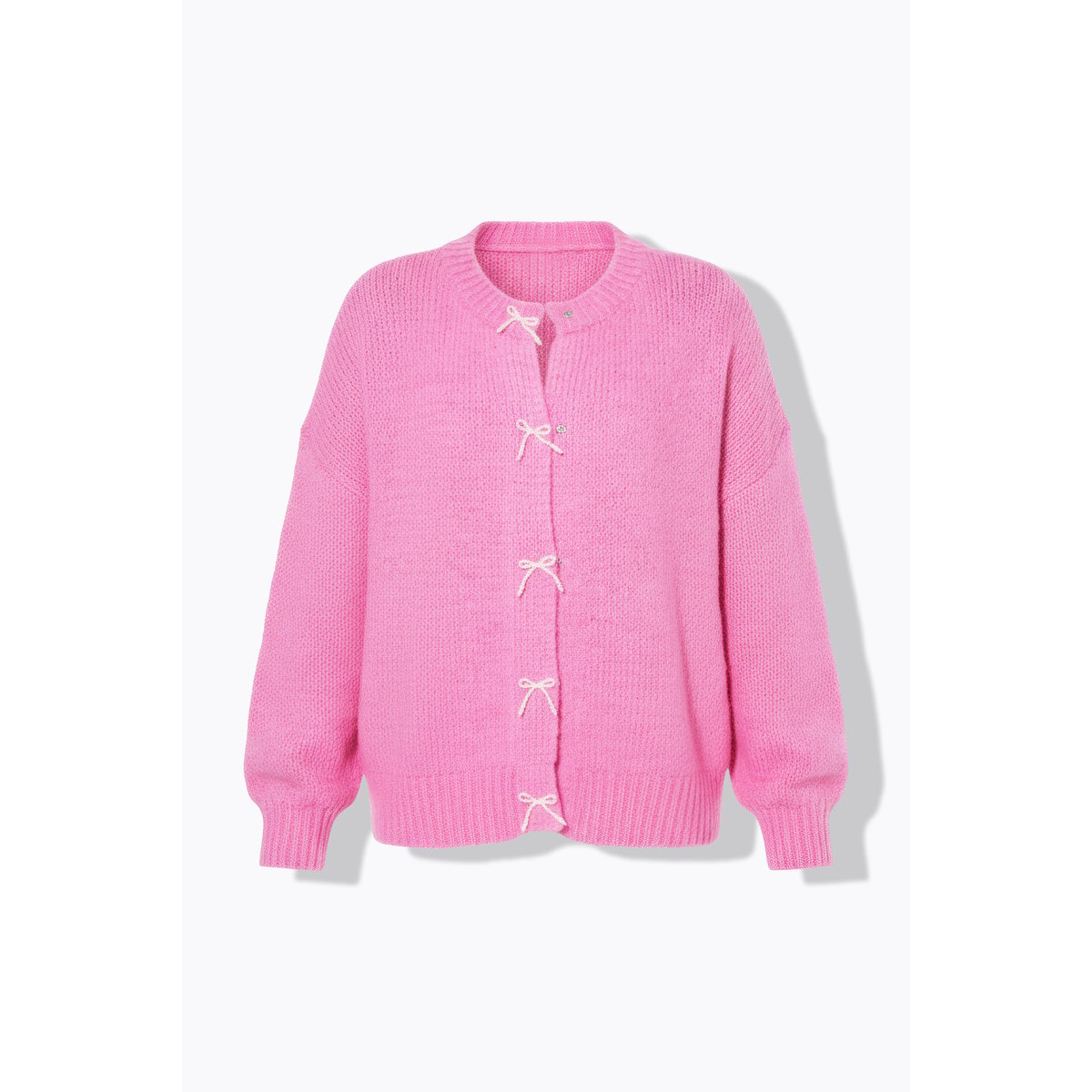 Cardigan oversize à boutons en forme de nœuds rose vif, STUDIO UNTOLD