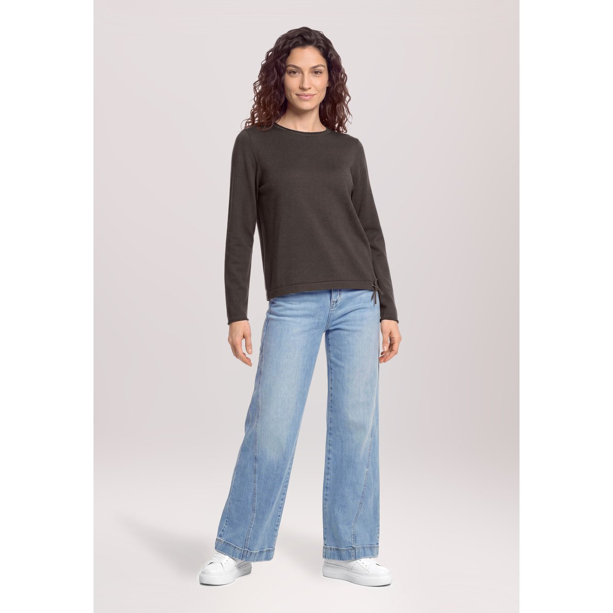 Pull-over en maille à encolure ronde marron foncé, CARTOON