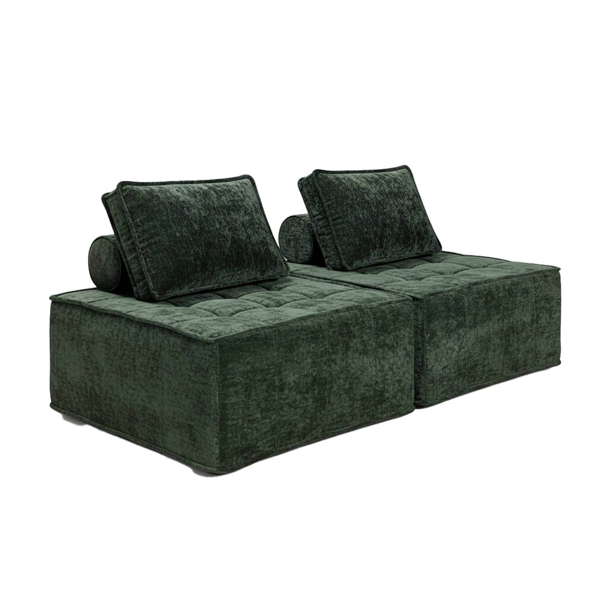 Lot de 2 fauteuils modulables en tissu type chauffeuse avec coussins, TIBY vert, OVIALA