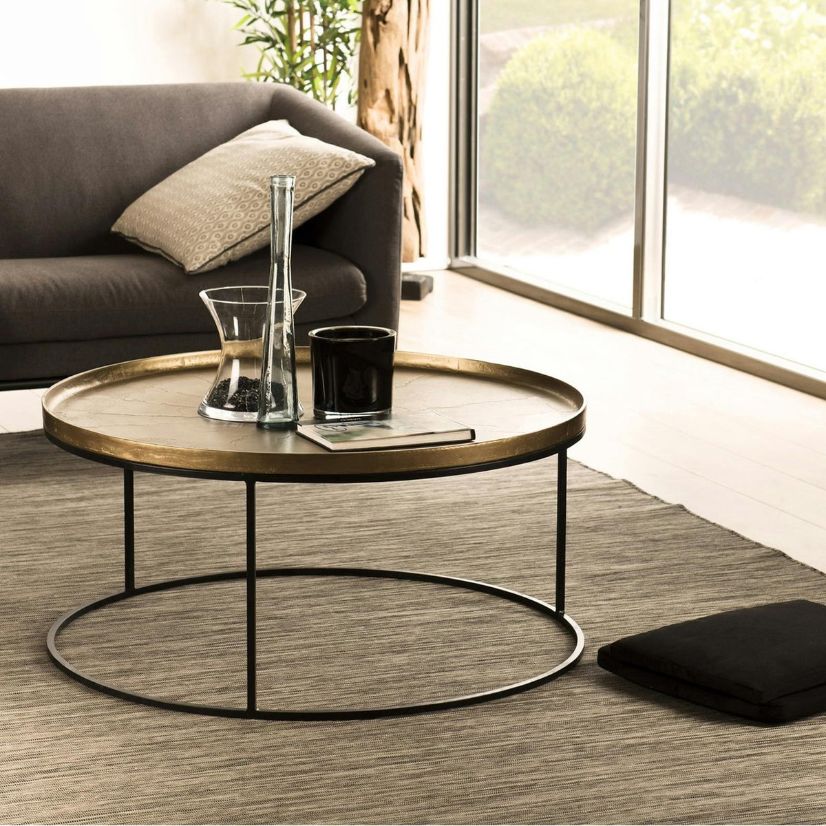 Table basse ronde contemporaine 88cm plateau métal doré style design ZALA doré, PIER IMPORT