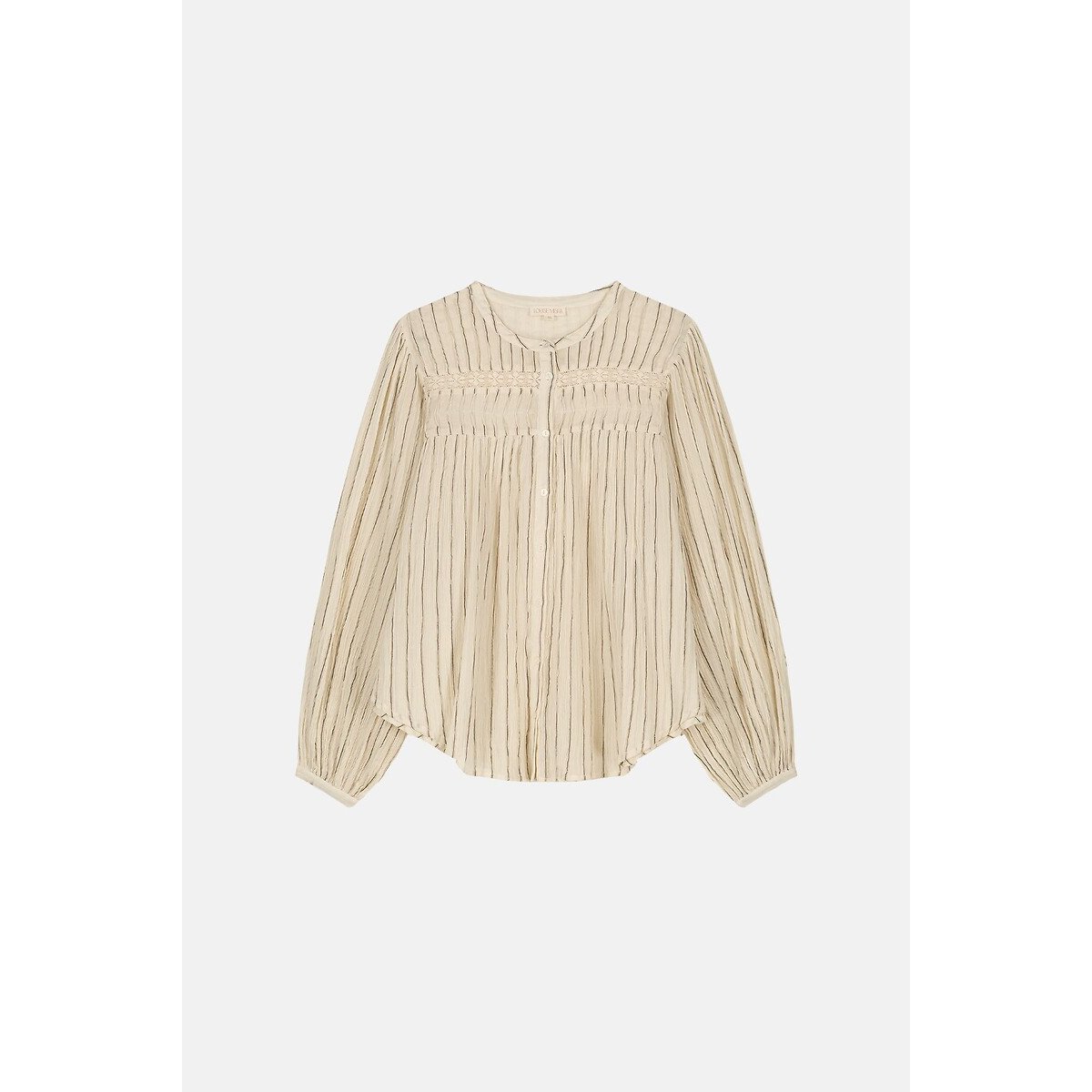 Jally Striped, Embroidered Blouse with Crew Neck and Long Sleeves beige/black, LOUISE MISHA