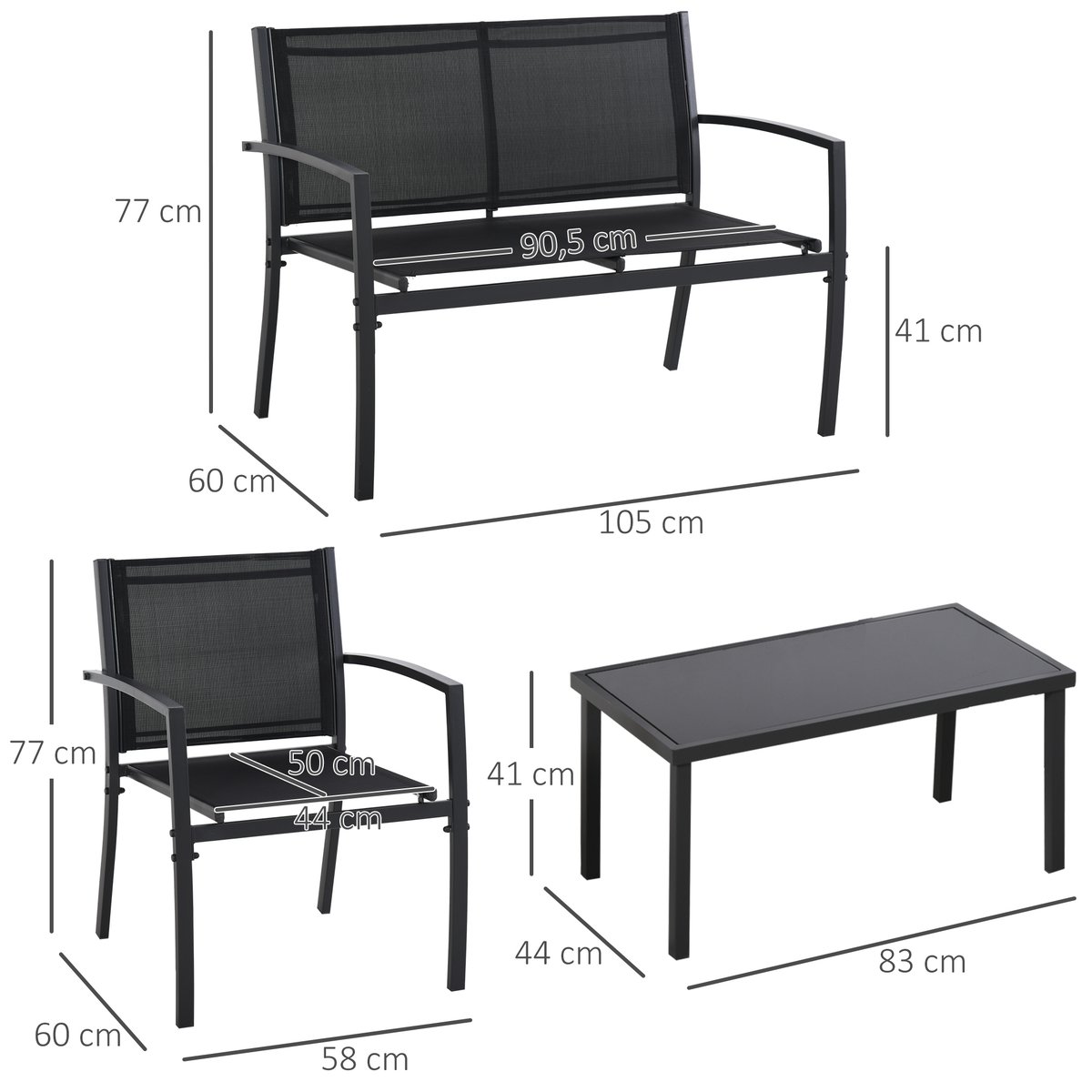 Salon de jardin 4 places noir, OUTSUNNY