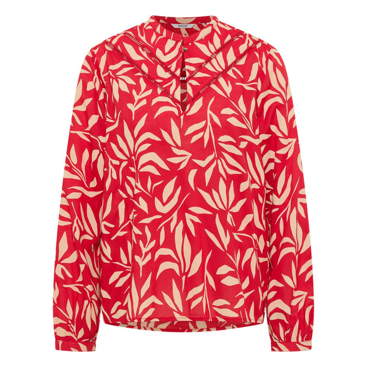 Blouse rouge ornée d'un motif fantaisie avec un col tunisien rouge, MUSTANG