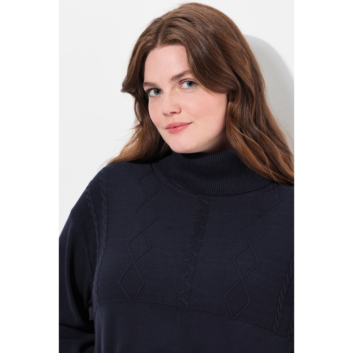 Robe en maille à col roulé et manches marine, ULLA POPKEN