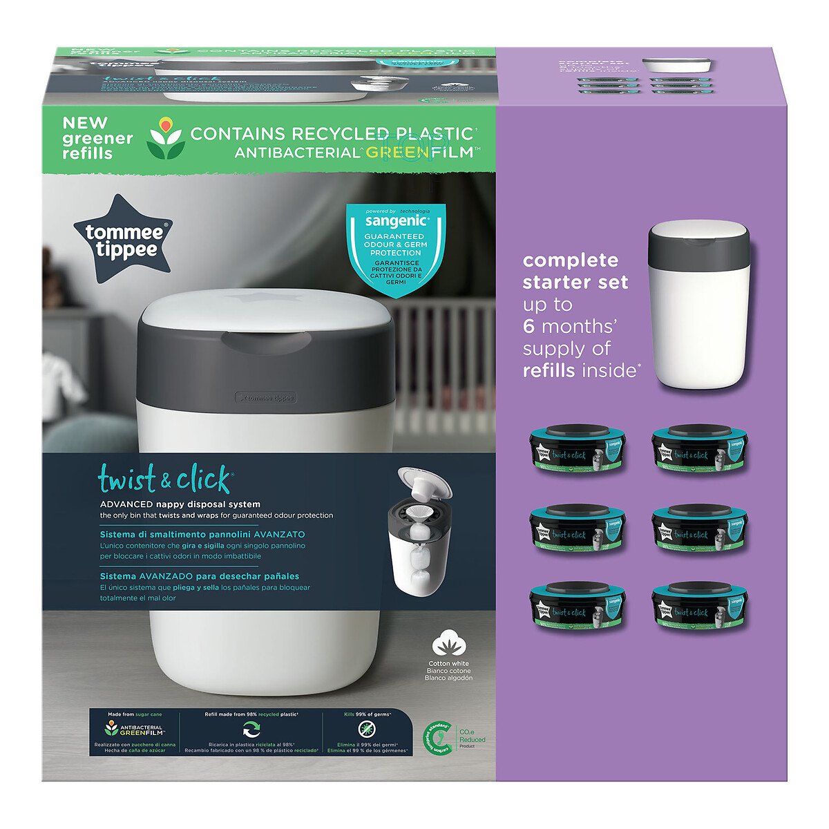 Kit Poubelle à couches Twist et Click 6 recharges blanc, TOMMEE TIPPEE
