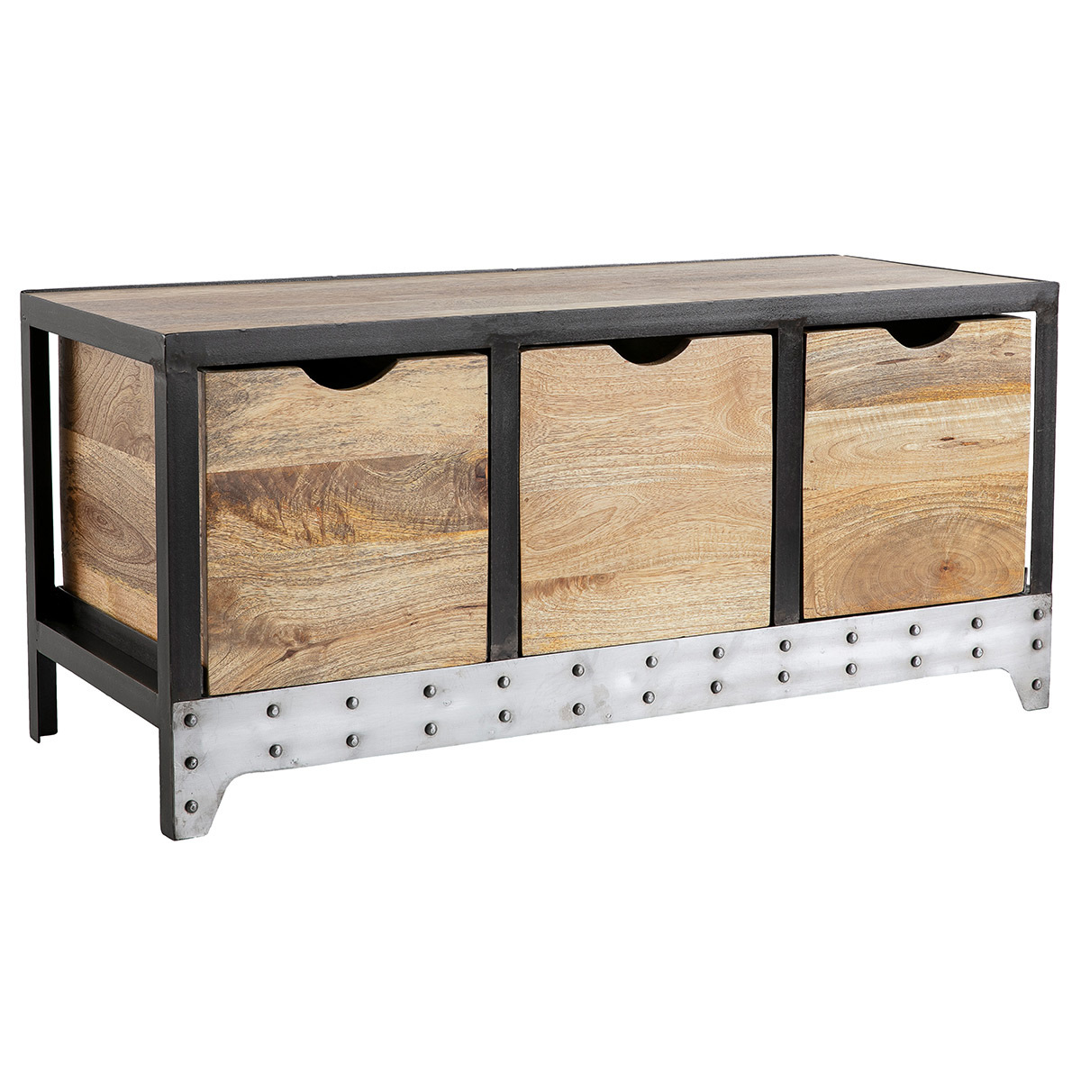 Meuble de rangement industriel en bois manguier massif et métal noir 3 tiroirs L100 cm ATELIER bois clair / noir, MILIBOO