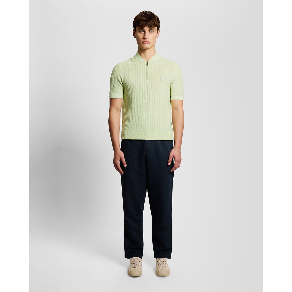 Polo camionneur en coton zippé en maille vert légumes verts tendres, LYLE & SCOTT