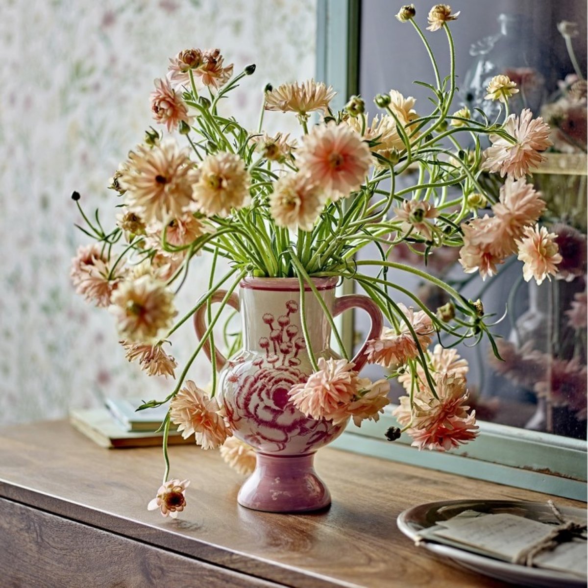 Vase poignées grès floral Alea rose, BLOOMINGVILLE