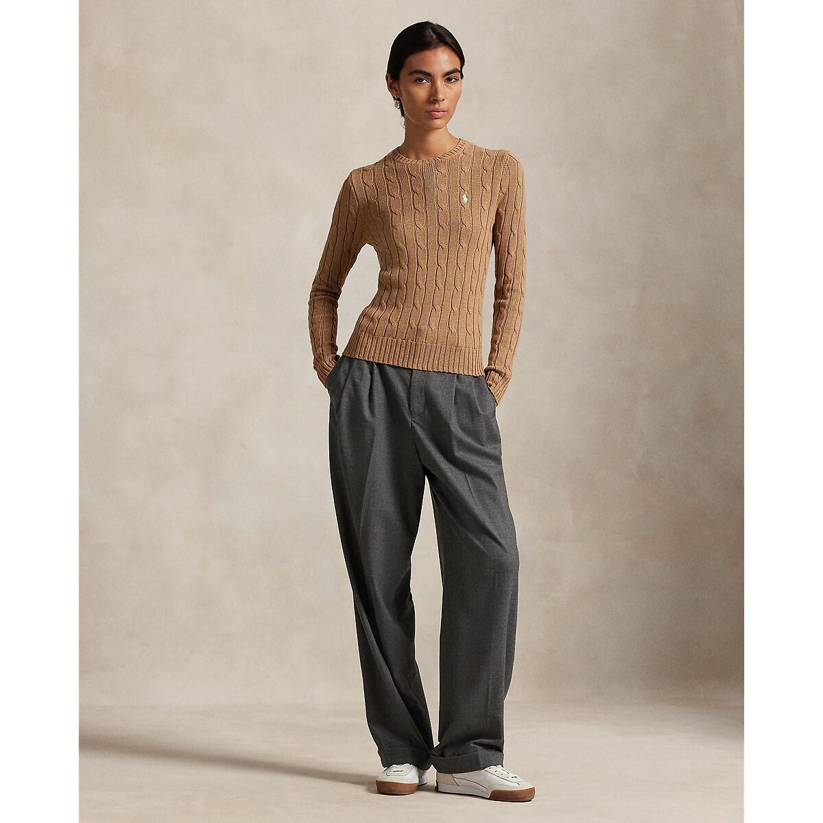 Cable Knit Long Sleeve Crew Neck Jumper camel, POLO RALPH LAUREN