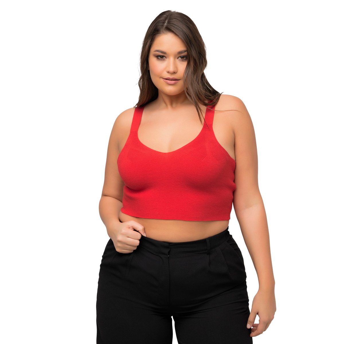 Bustier en maille côtelée, col en V poivron, ULLA POPKEN