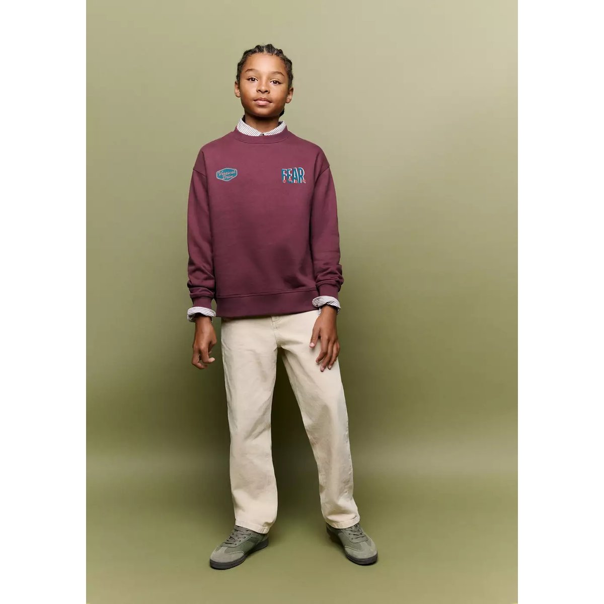 Sweat coton détail imprimé lie de vin, MANGO KIDS
