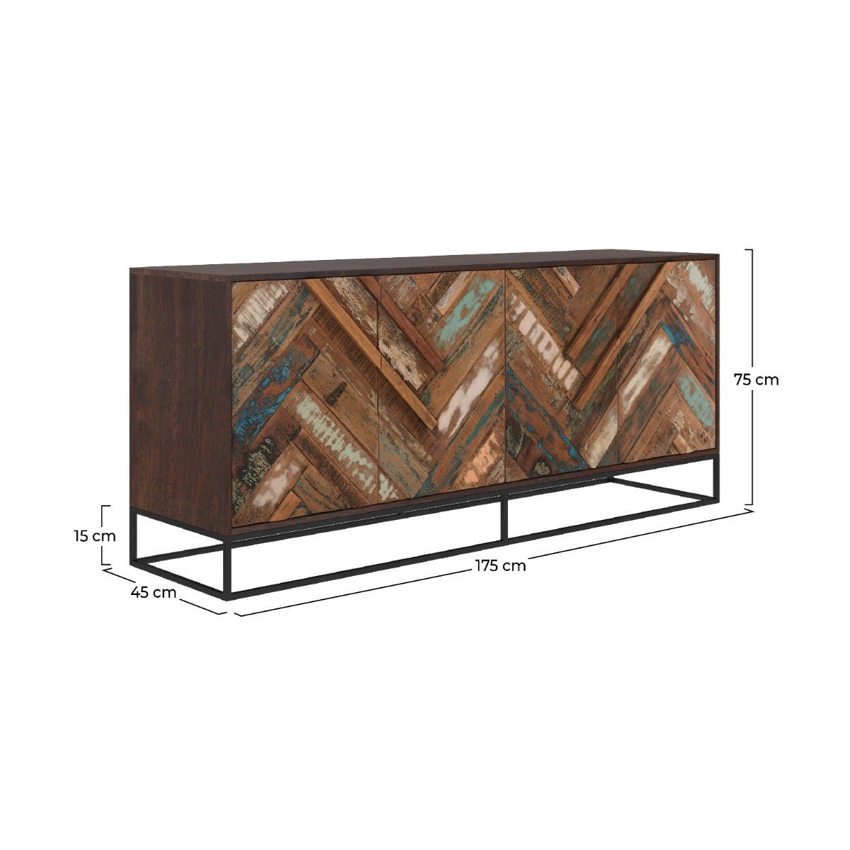 Buffet 4 portes en bois d'acacia recyclé - KRABI bois foncé, MAISON PAVANE