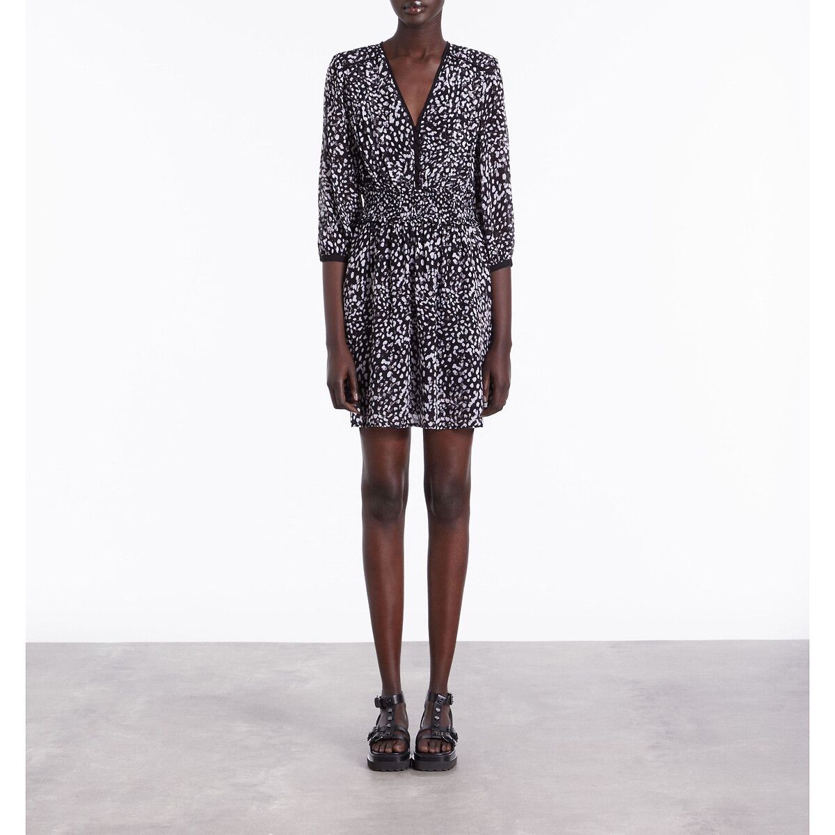 Robe courte imprimée manches 3/4 imprimé noir/blanc, THE KOOPLES