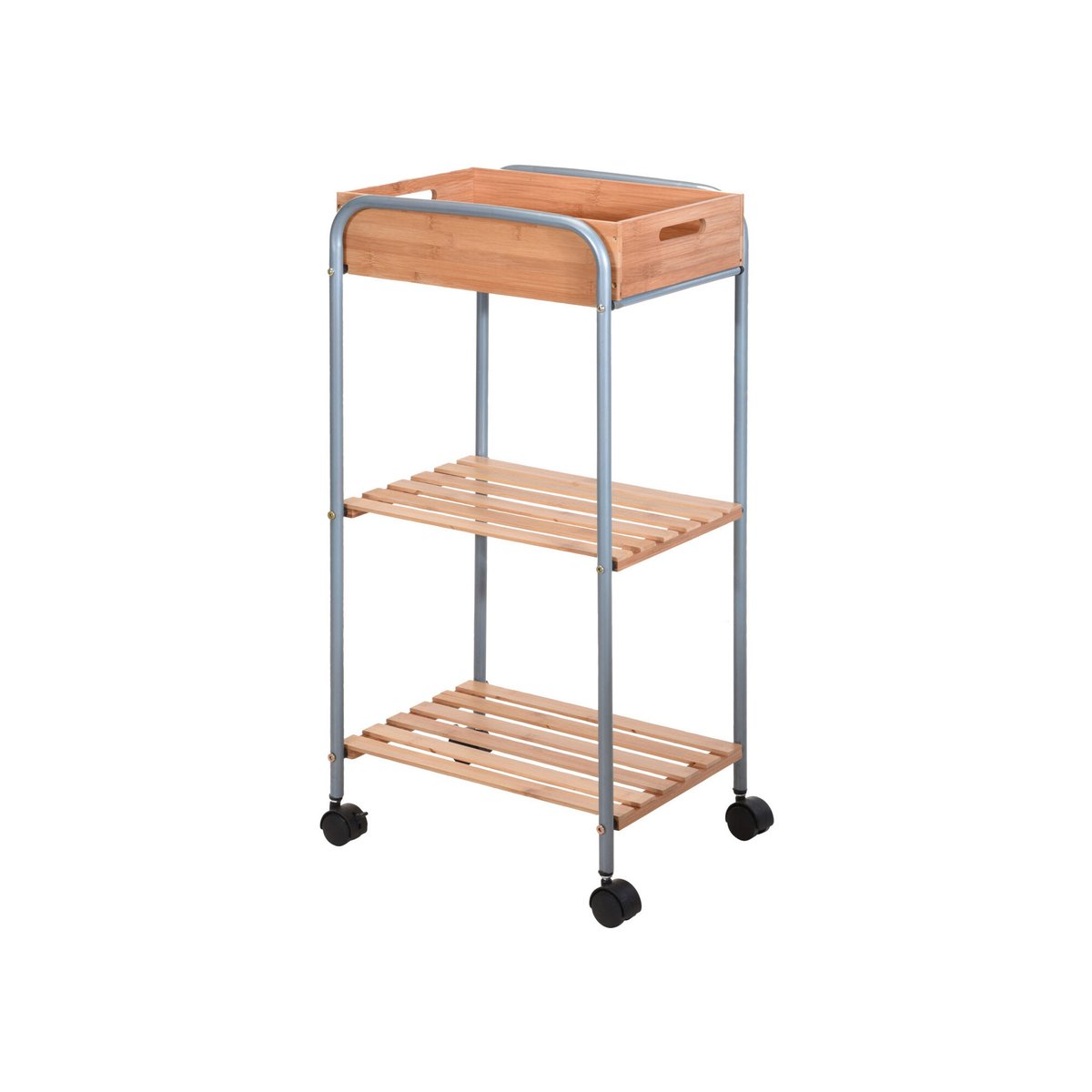 Charriot de Rangement pour Salle de bain en Métal et Bambou bois, WADIGA