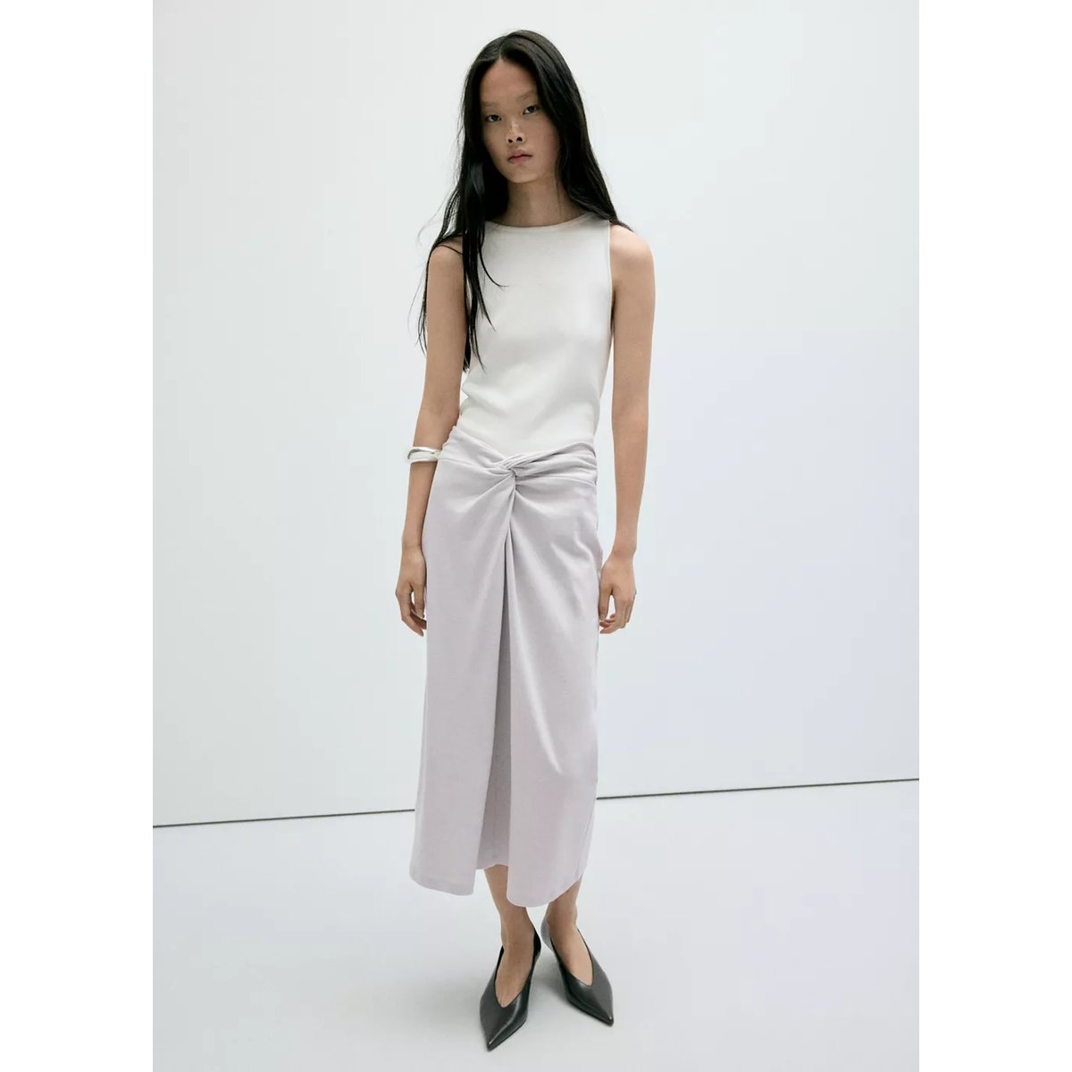 Jupe midi détail nœud gris, MANGO